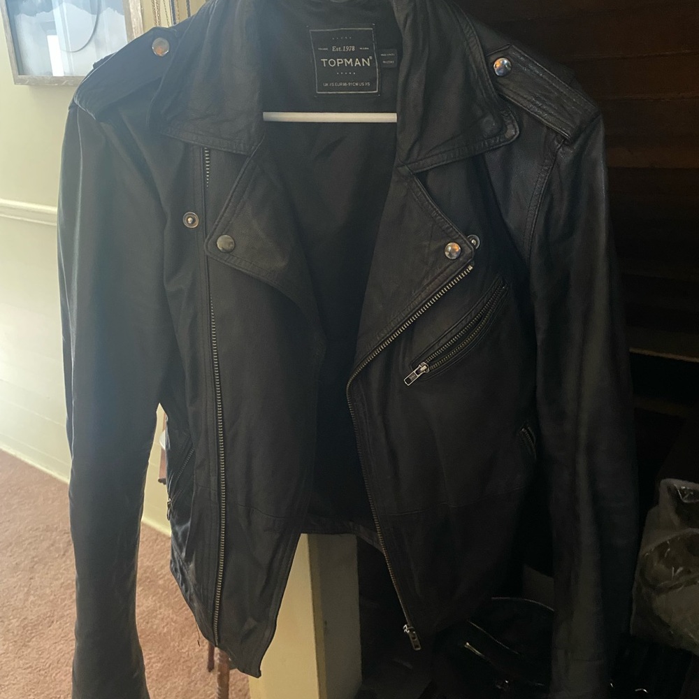 Topman Dark Leather Biker Jacket